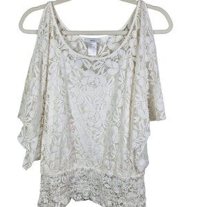 Halo Ivory Lace Cold Shoulder Peasant Blouse Dolman Sleeves Size Large